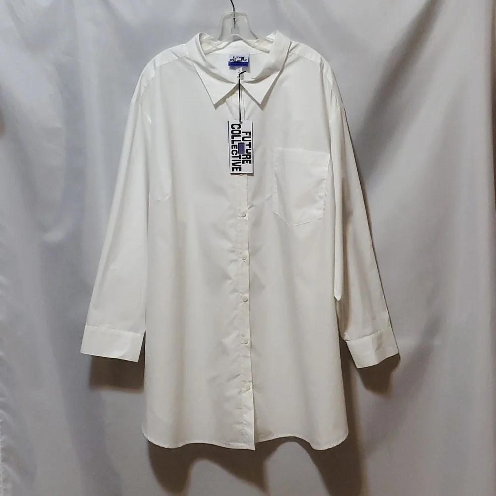 Women’s White Button-Down Shirt - Classic Oversized Button Front - Picture 10 of 16